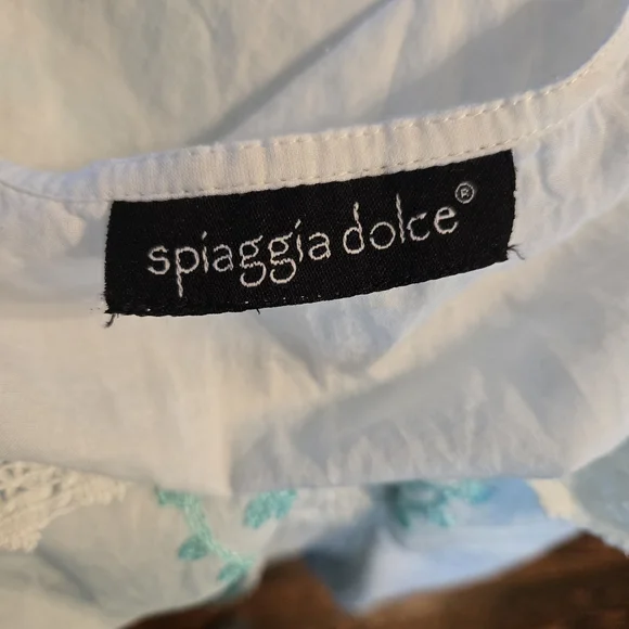 Spiaggia Dolce 100% Cotton Embroidered V-Neck Boho Kaftan Bathing Suit Cover Up - Picture 7 of 9